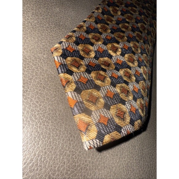 Ermenegildo Zenga Men’s Brown Orange Blue Geometric 100% Silk 4” Italian EUC - Picture 2 of 6